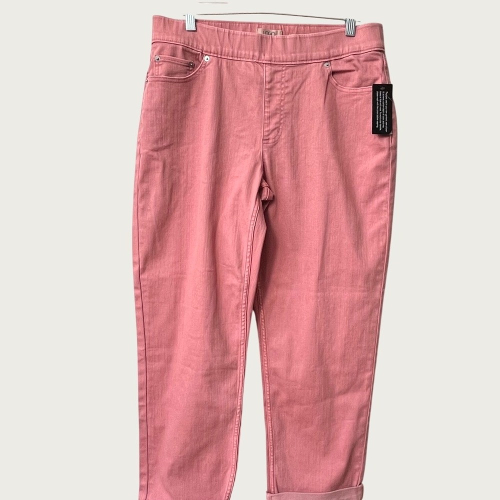 LOGO By Lori Goldstein Pull On Boyfriend Jeans Womens 12 Mauve Rose NWT Stretch